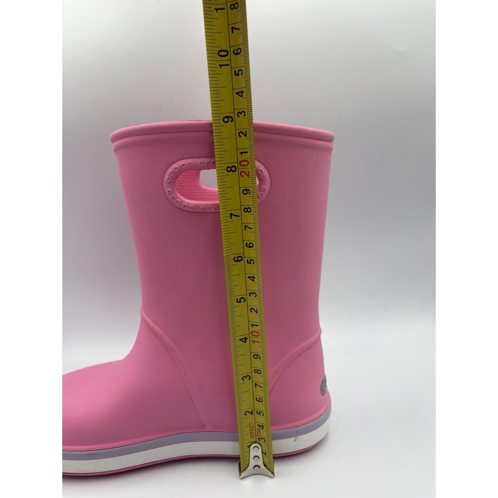 Crocs Crocband Rain Boot Pink Round Toe Kids Waterproof Boots Girls Size J 2 - Picture 8 of 13